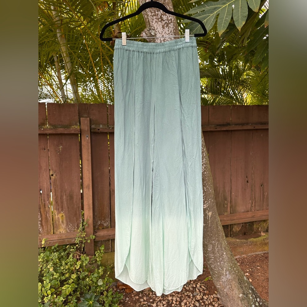 Young Fabulous & Broke Green Ombré Split Hem Wide Leg Pull On Pants S
